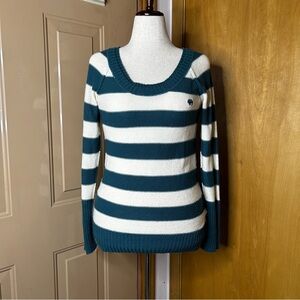 Energie Teal and White Striped Sweater